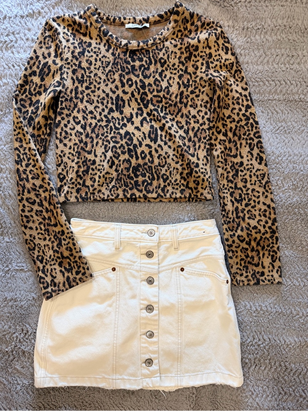 Abercrombie & Fitch Button Front Natural Rise Skirt w/bonus Zara Long-Sleeve Top